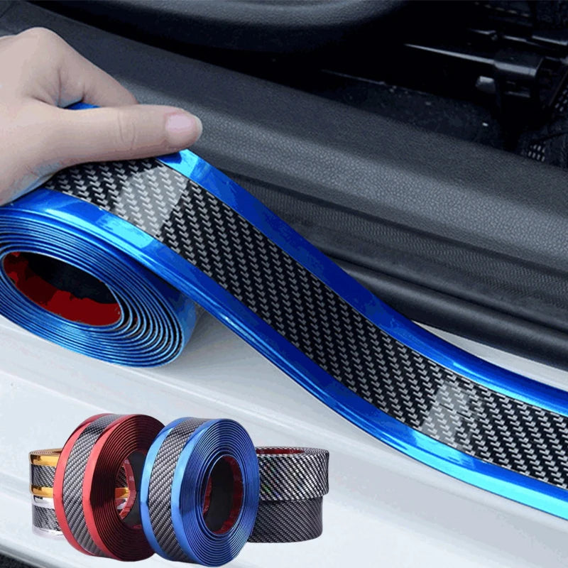 Car Threshold Strip Anti Scratch Door Sill Protector Rubber Strip Carbon Fiber Car Threshold Protection Bumper Film Sticker