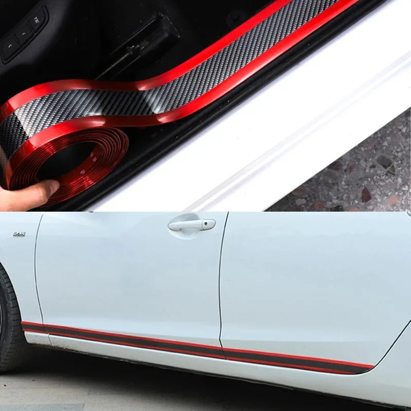 Car Threshold Strip Anti Scratch Door Sill Protector Rubber Strip Carbon Fiber Car Threshold Protection Bumper Film Sticker