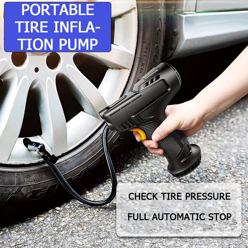 1 Set Car Mounted Inflation Pump Handheld Smart Home Car Motorcycle Portable Tire Inflation Pump Black Portable