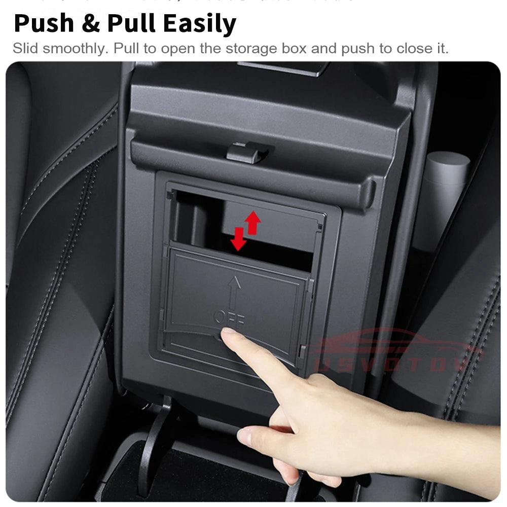 USVOTOV Armrest Hidden Storage Box For Tesla Model Y Center Console Organizer Tray 2024 2023 2022 Car Interior Accessories