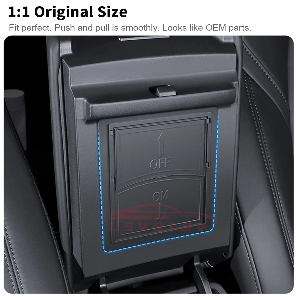 USVOTOV Armrest Hidden Storage Box For Tesla Model Y Center Console Organizer Tray 2024 2023 2022 Car Interior Accessories