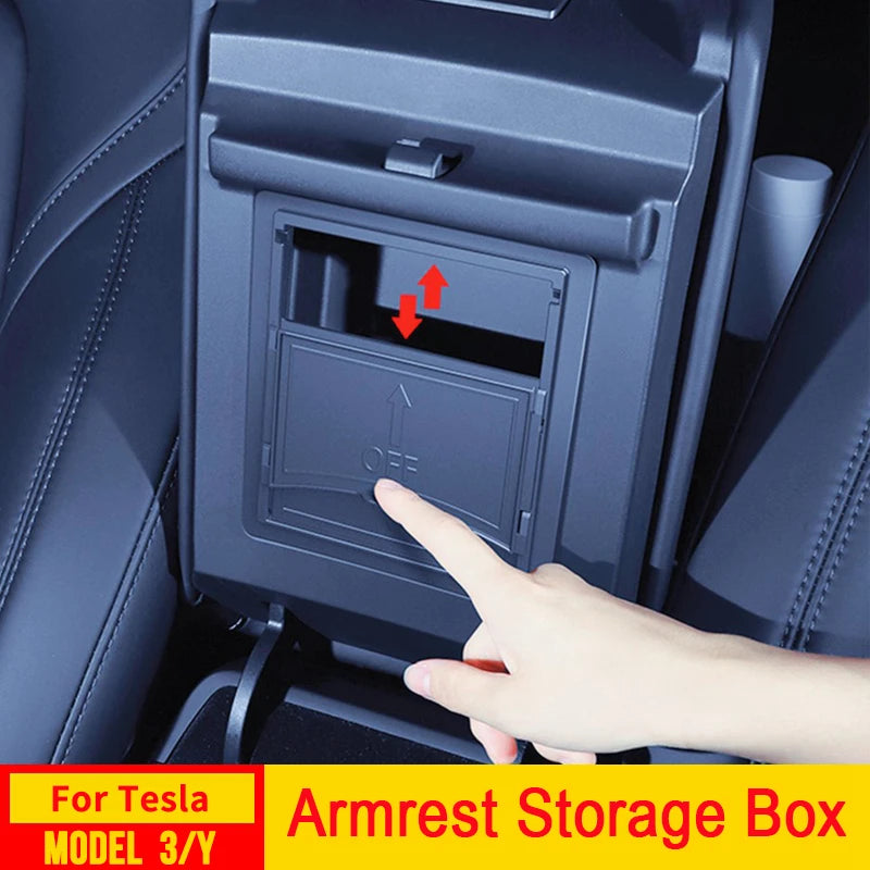 USVOTOV Armrest Hidden Storage Box For Tesla Model Y Center Console Organizer Tray 2024 2023 2022 Car Interior Accessories