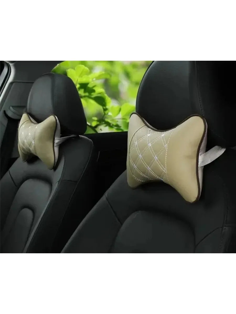 Car Neck Pillows Both Side Pu Leather 1pcs Pack Headrest For Head Pain Relief Filled Fiber Universal Car Pillow